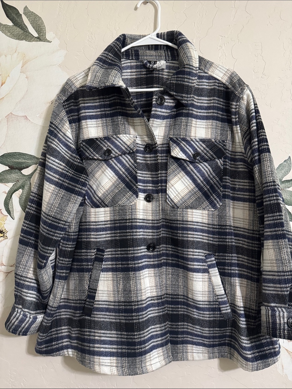 Divided by H&M Blue/Cream Plaid Button-Up Shacket Jacket, Sz. L, New Condition